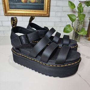 Doc Dr Martens Blaire black Quad Platform Sandals Gladiator chunky straps size10